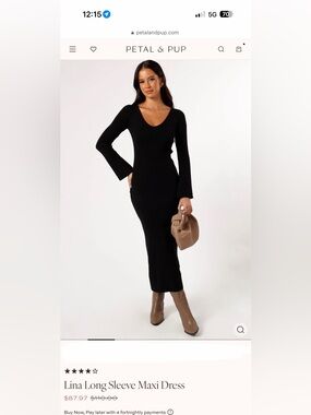 Petal & Pup Black V-Neck Long Sleeve Maxi Dress